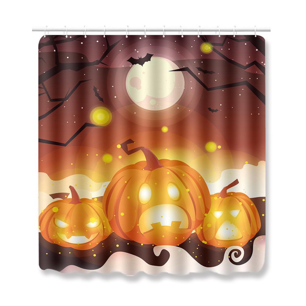 Halloween Shower Curtain Floor Mat Three-Piece Combination Set, Living Room Sand Absorbent Carpet, Bedroom Non-Slip Door Mat
