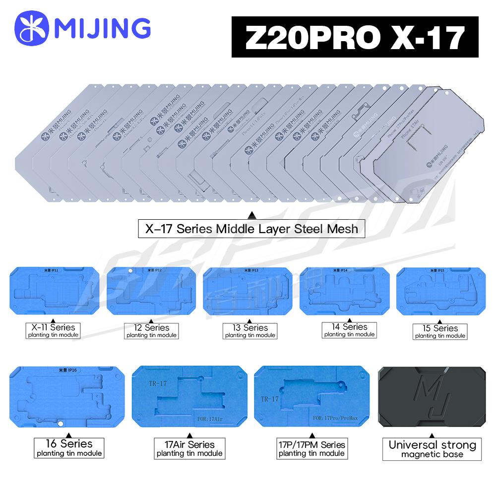 Mijing Z20 Pro Reballing Stencil Fixture Kits for iPhone X-17 Pro Max Motherboard Middle Frame Planting Tin Platform Hand Tools