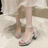 Fashion High Heels Sandals 2025 Women Summer Sparkling Rhinestone Shoes Women Fashion Open Toe Buckle Sandals Casual Heel Female Shoes