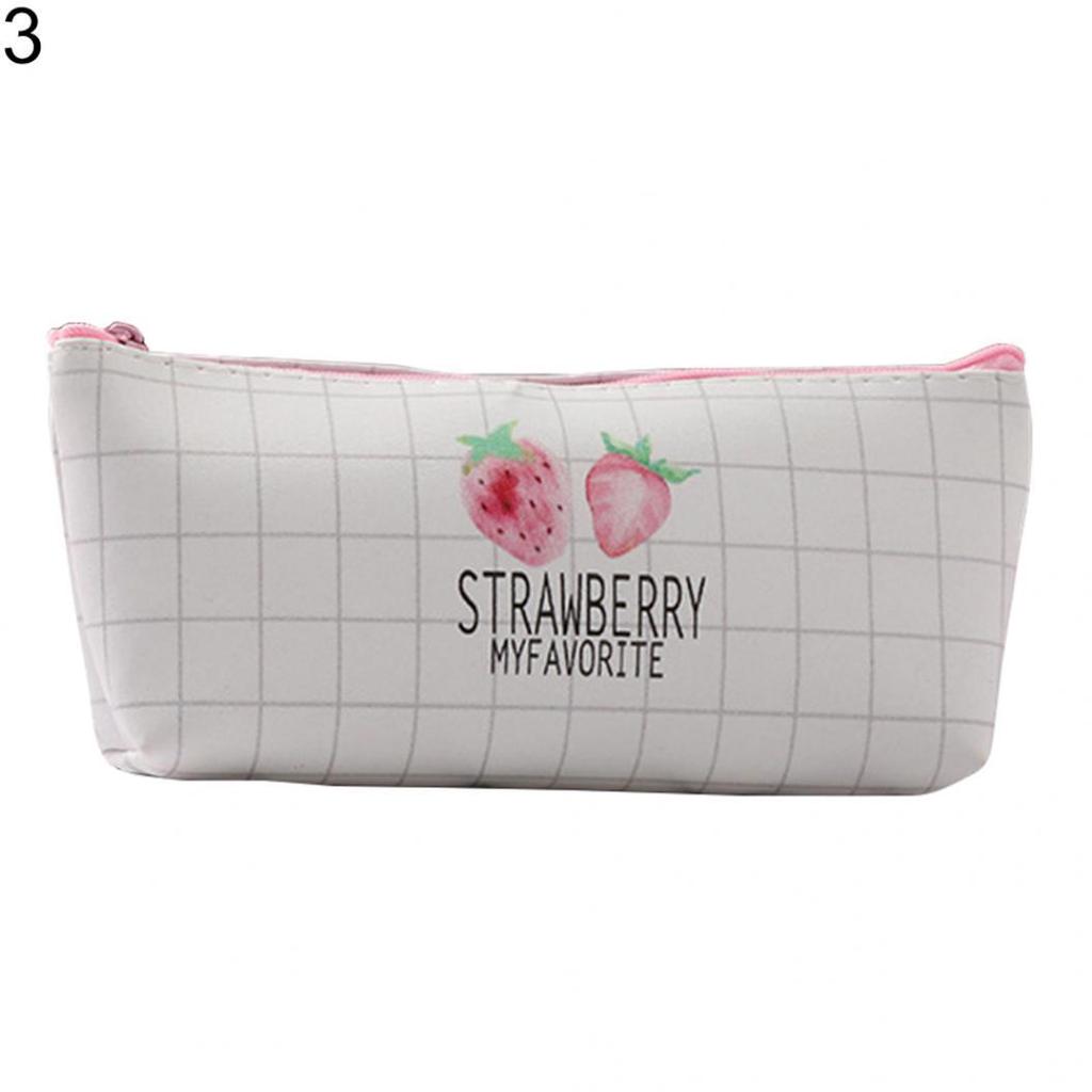 Härlig Strawberry Faux Läder Pennfodral Väska Girls Brevpapper Skolmaterial