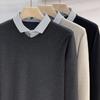 2026 Men's V-Neck Faux Two-Piece Knit Sweater - High-End Business Casual Inner Wear for Spring and Autumn