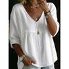 Women's Cross-Border New Fashion Lace V-Neck Pullover Solid Color Casual Three-Quarter Sleeve Blouse