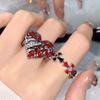 Personalized Red Enamel Dripping Oil Big Love Cross Open Ring Fashion High Sense Index Finger Ring Jewelry