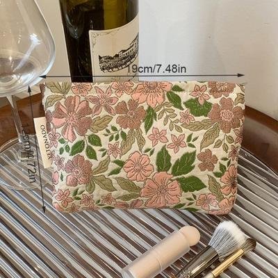 Polyester Canvas Flower Clutch Bag Flower Pattern Large Capacity Makeup Bag Portable Zipper Closure Cosmetic Organizer