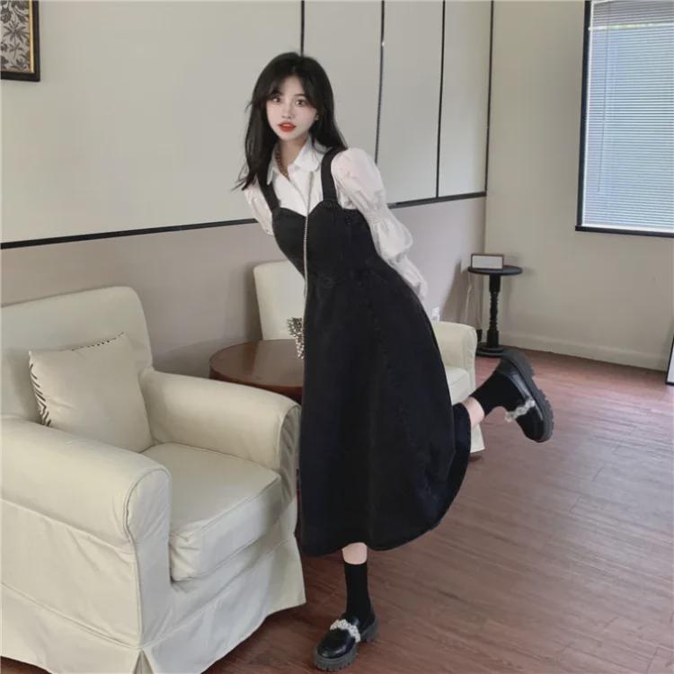 Women's Chic French-Style Denim Overall Skirt - Retro, Sweet, and Elegant Hong Kong Inspired Design