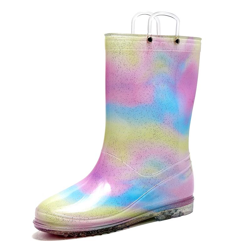 

STRONGSHEN Женские радужные резиновые сапоги прозрачные с круглым носком на плоской подошве пуловер средней высоты голенища роскошные дизайнерские водонепроницаемые желейные подошвы женская обувь 24