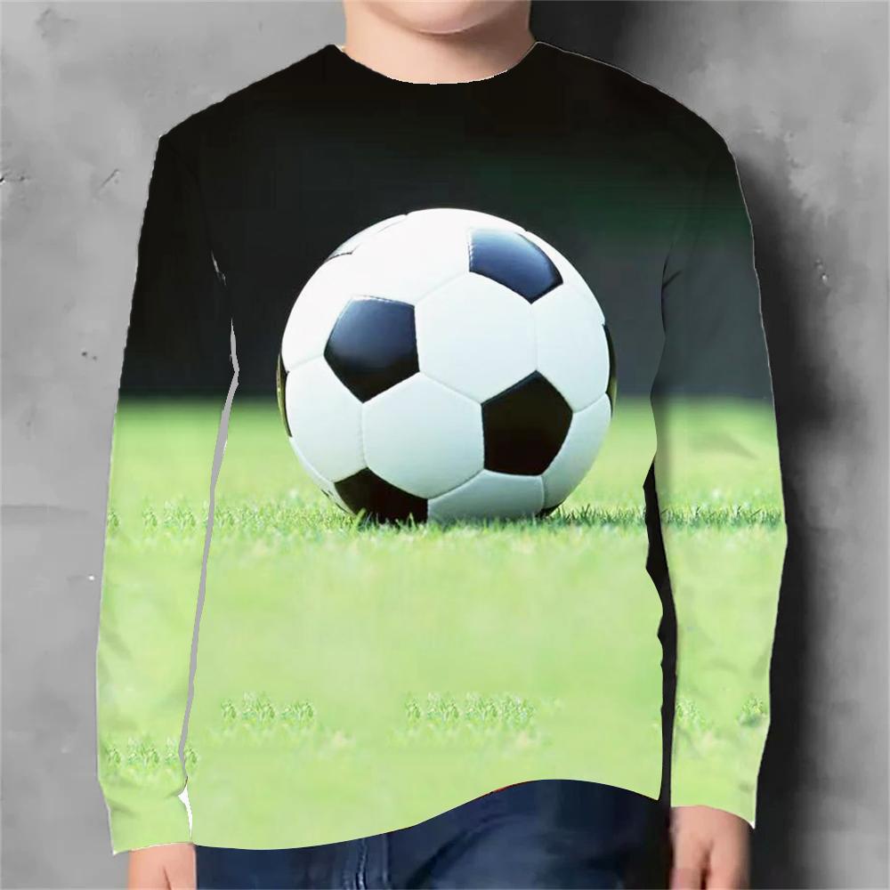Frühlings- und Herbst-Rundhals-Oberteil mit 3D-Druck-Fußballmuster, modisch, lässig, langärmelig, Kinder-Jungen-T-Shirts