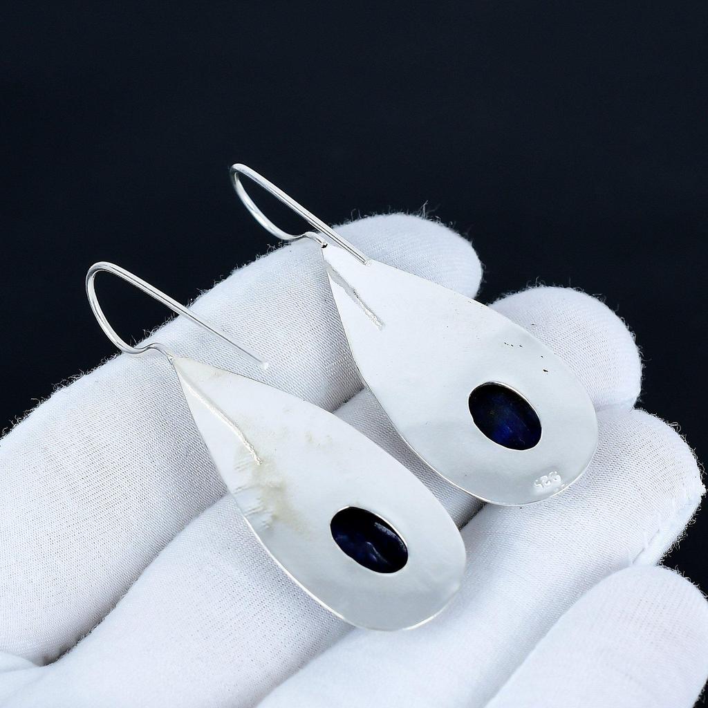 Blue Sapphire Gemstone Earrings, 925 Sterling Silver Earrings, Handmade Silver Earrings For Gift, Sapphire Dangle Earrings Valentine's Day Gift