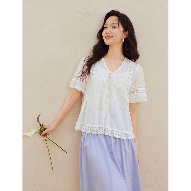 Inman Lyocell Linen French Embroidered Short-Sleeve Blouse
