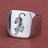 Retro European-American Style 18MM Laser Engraved Tiger Stainless Steel Ring for Women