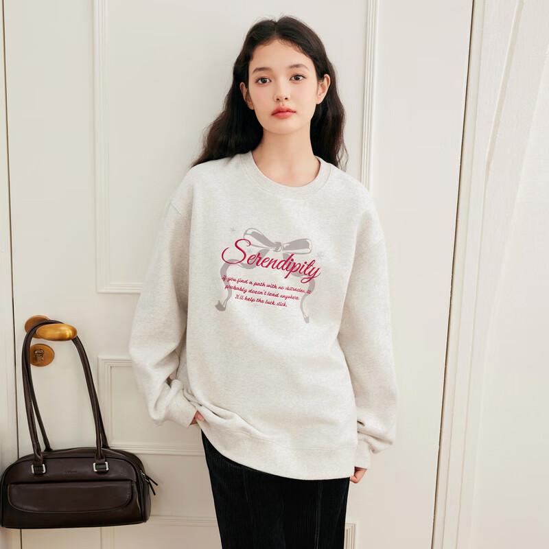 

Ledin Bowknot Print Letter Embroidered Drop Shoulder Sweatshirt S