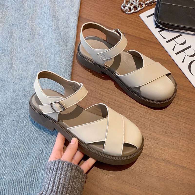 Baotou sandals women's summer 2025 new platform beach Roman shoes fairy with skirt pig cage shoes flat single shoes