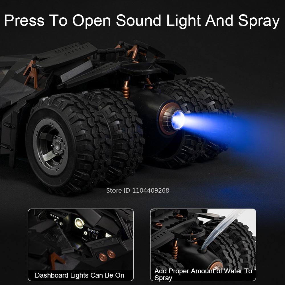 1:18 Large Size The Dark Knight Trilogy Batmobile Sports Car Model Toy Sound Light Spray Shock Absorption Models Ornaments Gifts
