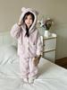 Girls' Hooded Flannel Pajamas Set - Cozy Autumn/Winter Toddler Sleepwear