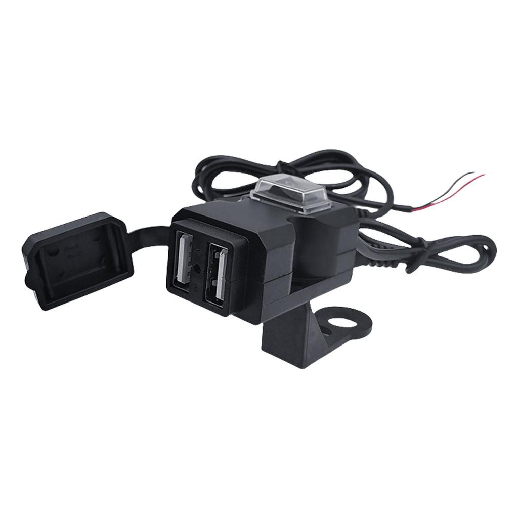 Motorcycle Handlebar USB Chargers Waterproof Power Supply Socket with Double Port Interface Suitable for Electric Bikes