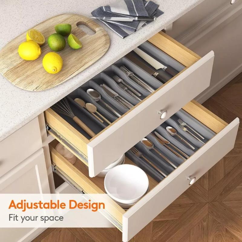 1Pcs Expandable Utensil Tray Silverware Spoon Organizer Drawer Cover Adjustable Cutlery Tray Drawer Organizer