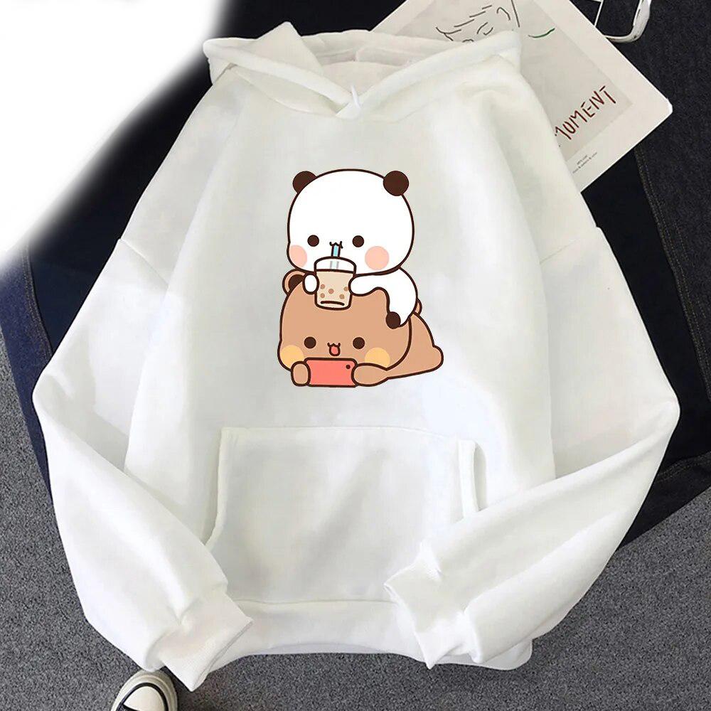 New Kawaii Bubu And Dudu Drink Bubble Tea Print Woman Unisex Fashion Hoodie