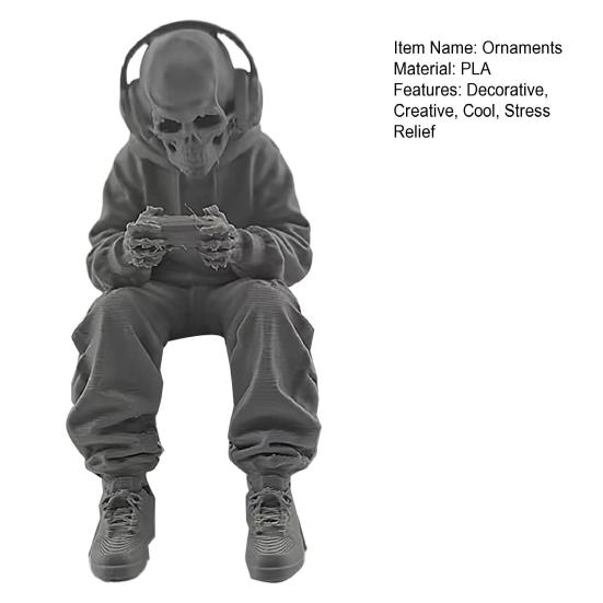 3D Printed Sitting Skeleton Statue Halloween Indoor Decor Figurines Mini Skull Figurine Home