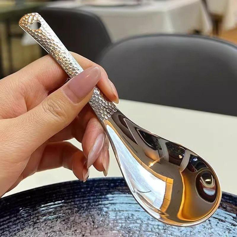 Retro Hammer Point Spoon Stainless Steel Hammer Pattern Spoon Home Dining Spoon Eating Spoon High Value Dessert Spoon
