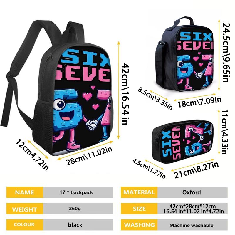 3PCS Numbered 6&7 Pattern Backpack Set | The Perfect Choice for School & Travel