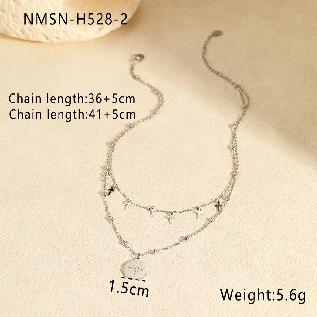 European and American Fashion Retro Double Layer Twin Titanium Steel Necklace Cross Awn Star Round Brand Stainless Steel Necklace