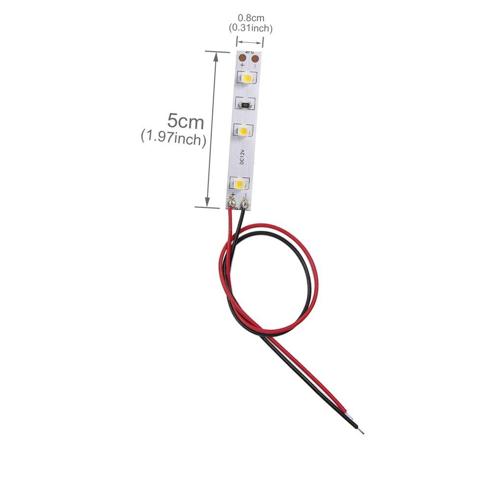 Warm White LED Flexible Strip Light for Diorama 50mm Strip LEDs 12V Decoration, (10-Pack), Wired,