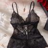 Exotic Apparel Lace Hollow Bodysuit Erotic Black Pajamas Sexy Crotchless Lingerie Babydoll Dress Deep V Back Closure Underwear