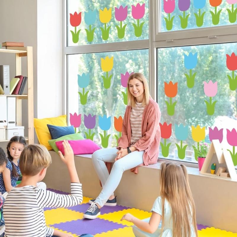 45 Pieces Tulips Shaped Paper Cutouts Spring Flower Designs for Wall Decoration and Kids Crafts