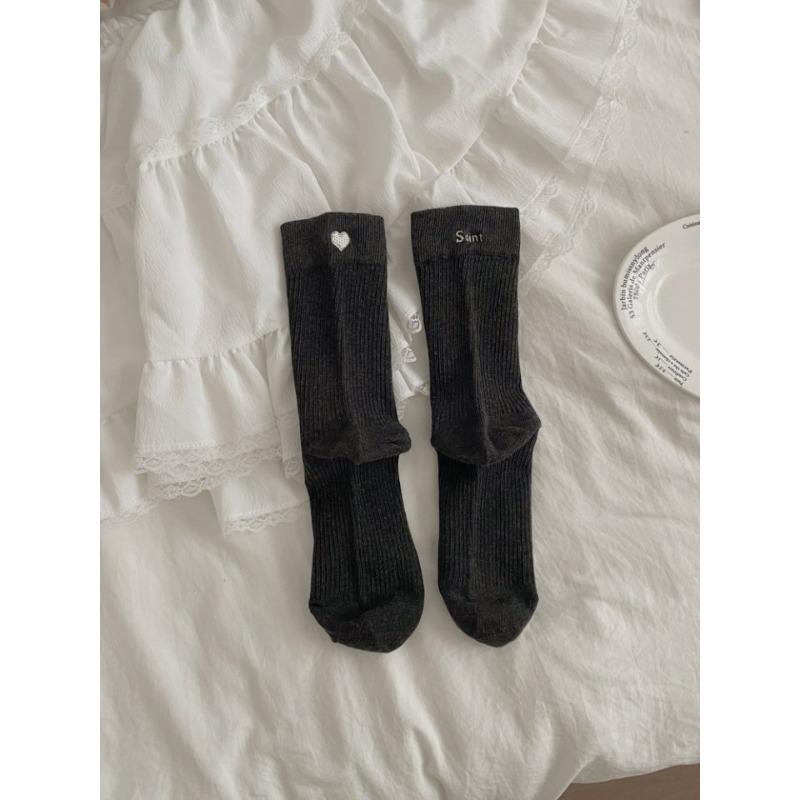 

Ladies Autumn Winter Letters AB Heel Love Embroidered Solid Color Outer Wear Fashion Tube Pile Socks 1 pair темно-сірий