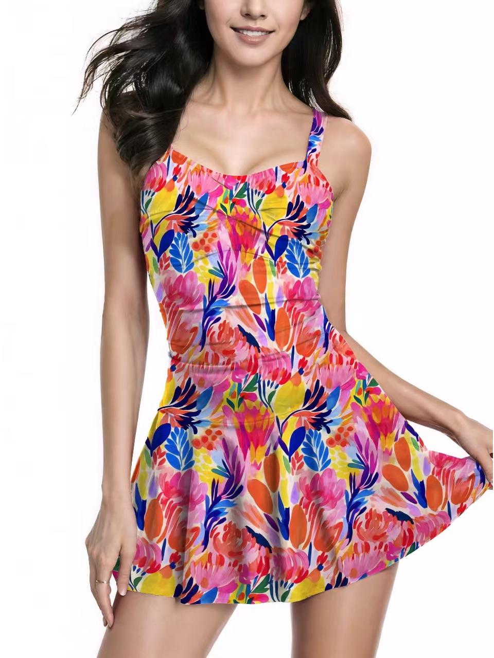 

Новый летний купальник большого размера с бретельками и юбкой для женщин - Однотонный европейский и американский стиль Large