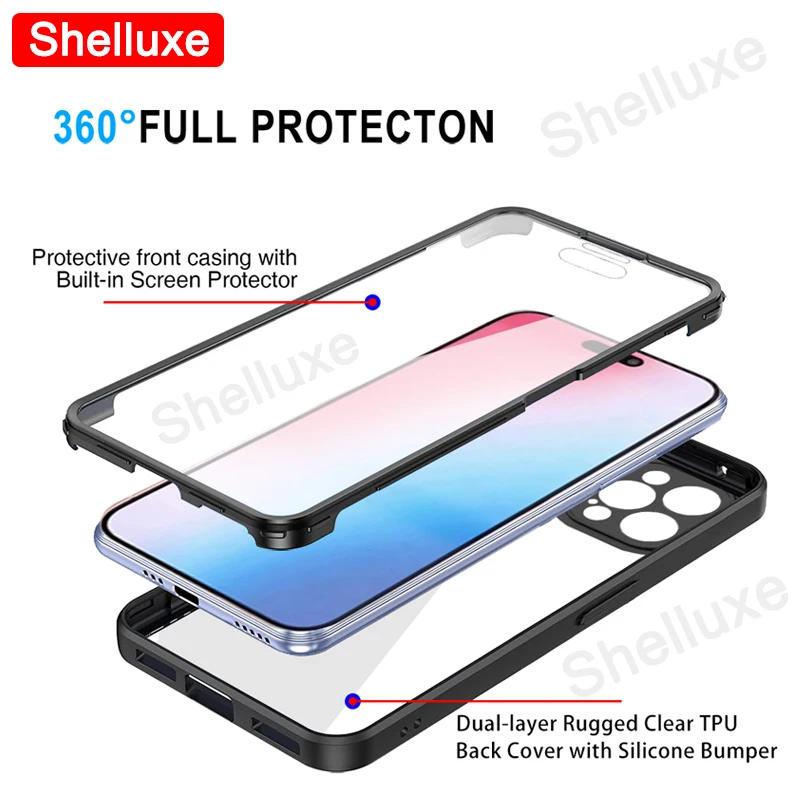 360 Full Body Front+Back Clear Case Shelluxe For iPhone 16 15 14 Plus 13 12 11 Pro Max Silicone Shockproof Double Sided Cover