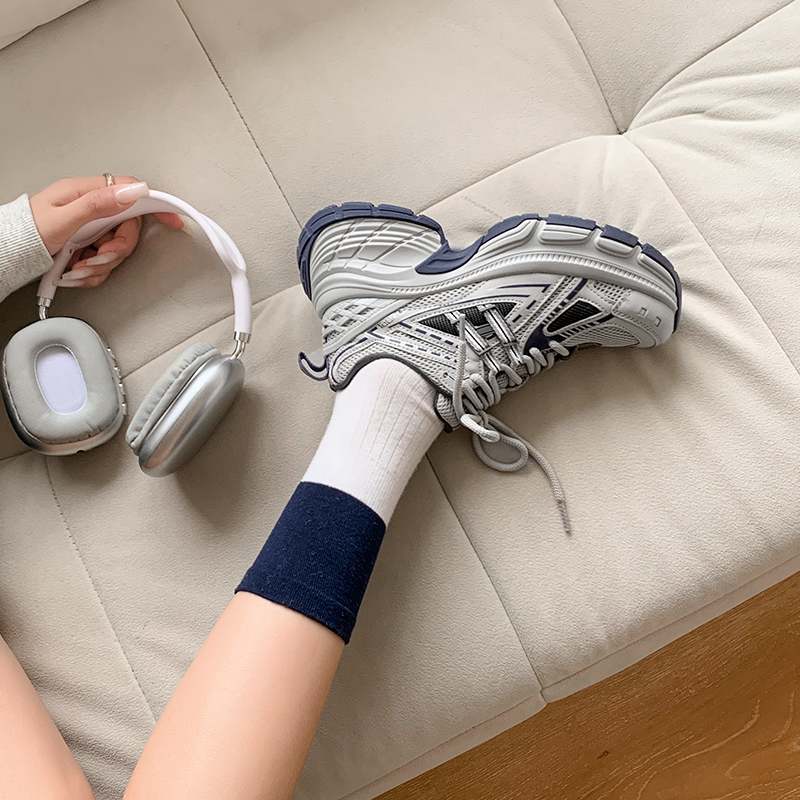 Krazing Pot Microfiber Mesh Spring Autumn Summer Sneakers Platform Lace Up Silver Color Sneakers Thick Bottom Women Fashion Shoes