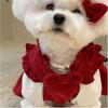 Puppy Bow Knot Dress Set Winter Warm Dog Clothes Pet Christmas Princess Dress Teddy Solid Color Skirt Send Clip