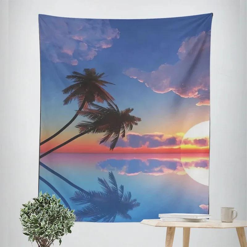 

Декоративный гобелен «Тропическая кокосовая пальма в сумерках» для домашнего декора, офисной гостиной, гобелен 100x75cm