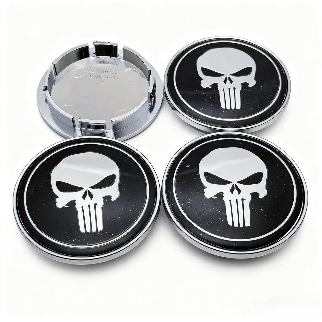 4pcs Skull Logo Badge Car Wheel Center Caps OD 65MM 56MM Wheels Hub Cap Skulls Emblem Rim Hubcaps Cover Replace Car Accessories