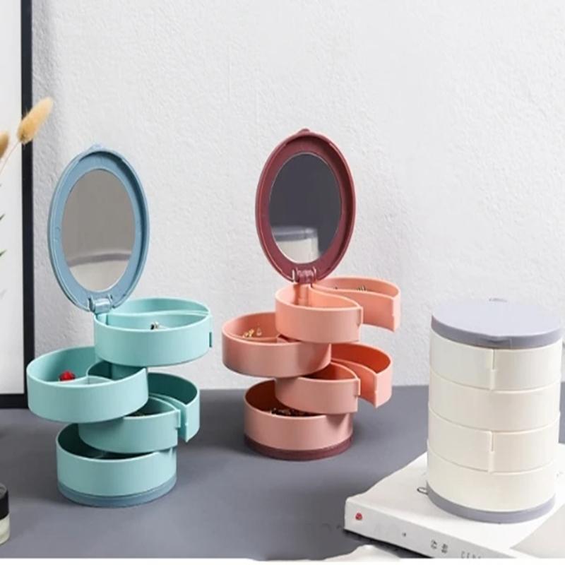 Four-Layer Jewelry Box-Rotatable Jewelry and Cosmetics Storage Box-Earrings and Necklaces Holder-Dust-Proof Storage Rack