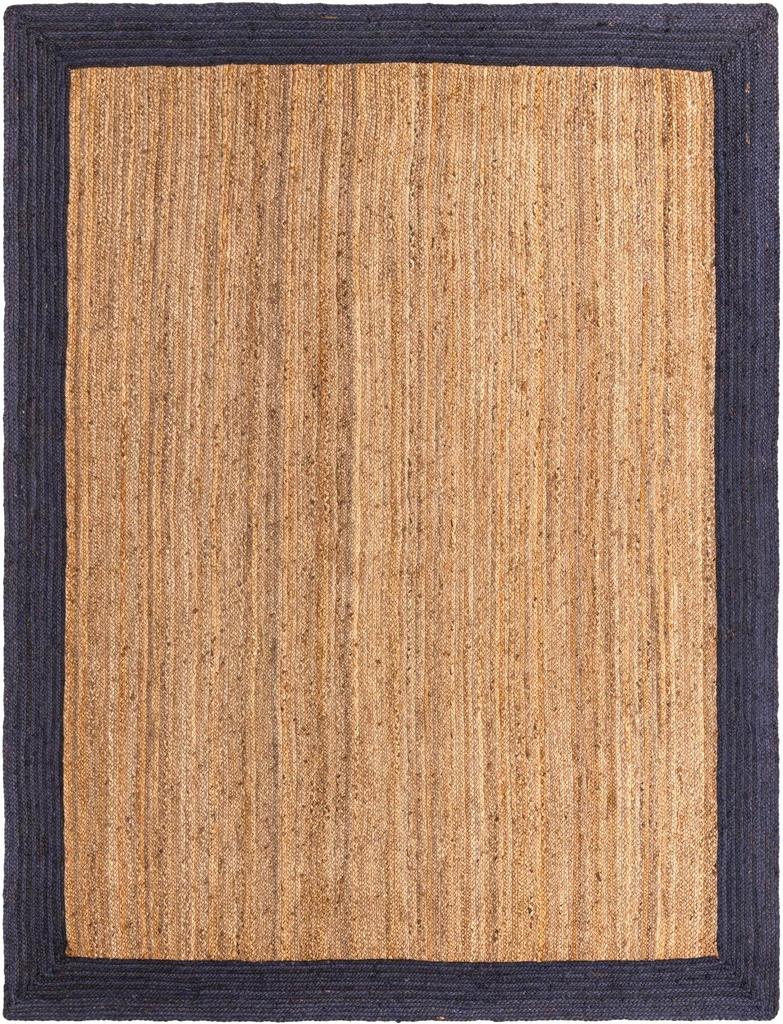 Aizza Trends Indian Handmade Braided Navy Blue  Border with Inner Natural Jute Area Rug- Jute Rug- Dining Room- Living Room