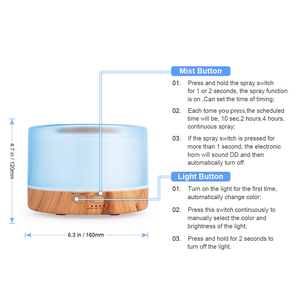 Umidificator Ultrasonic de Aromaterapie de 700 ml cu Lampă în Șapte Culori și Design cu Aspect de Lemn