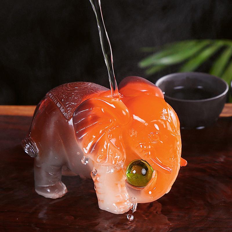 Resin Handcrafted Gift Color Change TeaPet Chinese Tea Set Kungfu Tea Pet Lucky Elephant Feng Shui Decoration Tea Room Ornament
