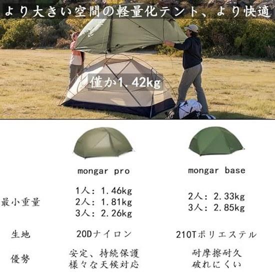 Naturehike Mongar PRO Base Tent 1.42kg Lightweight Spacious Waterproof Pressure PU3000mm Tarp Compact Ventilation Stability Windproof 1-3 People Wall