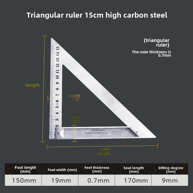 Aluminum Alloy 150x200mm Triangle Steel Angle Ruler for Woodworking