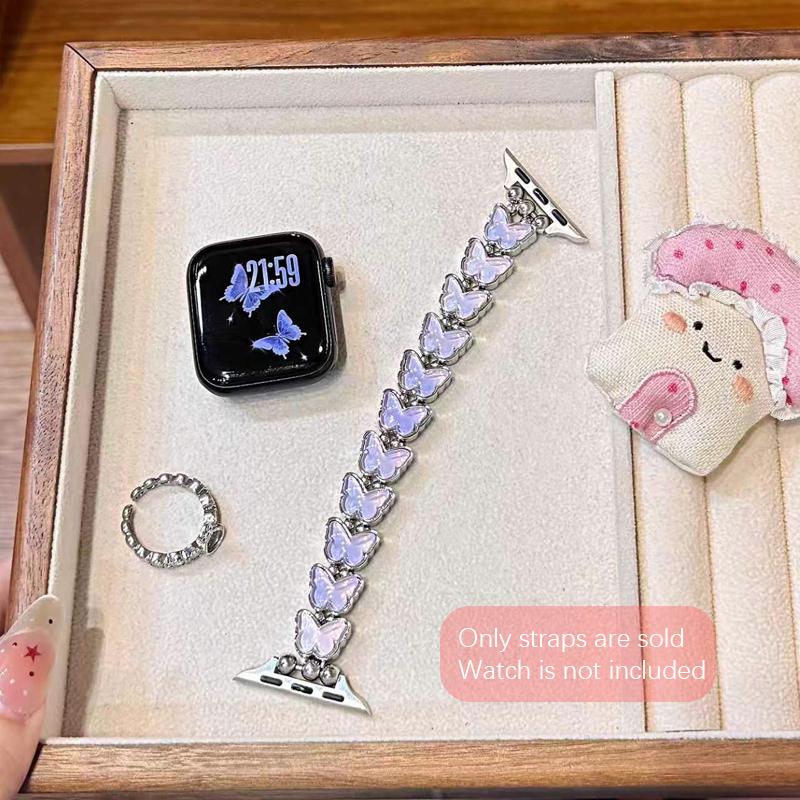 

Эластичный ремешок-браслет с бриллиантами-бабочками для iWatch Ultra 10 9 8 42 мм 45 46 мм 49 мм Женский ремешок для Apple Watch 7 6 5 4 40 мм 41 38 40 41(S10)42mm&4.72-5.51(in)