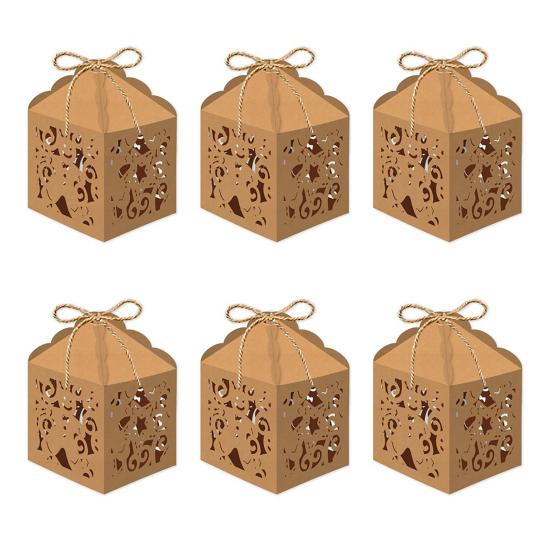 6 Pcs Christmas Gift Boxes Reusable Hollow Design Paper Candy Box for Birthday Bridal Shower Wedding Christmas Party Favors Holder