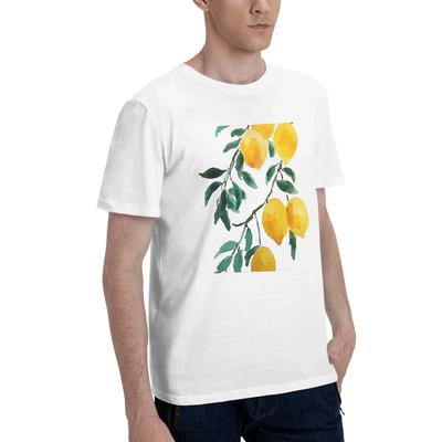 Handbemalt gelbe Zitrone Aquarell Herren T-Shirt Übergröße T-Shirts Herren Rundhals Baumwolle T-Shirts Kurz Sommer Männlich