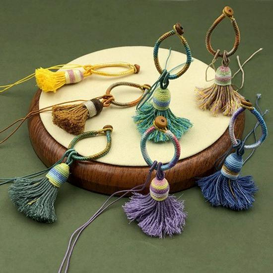 Handwoven Gradient Vajra Knot Tassel Cotton Keychain Pendant Accessory