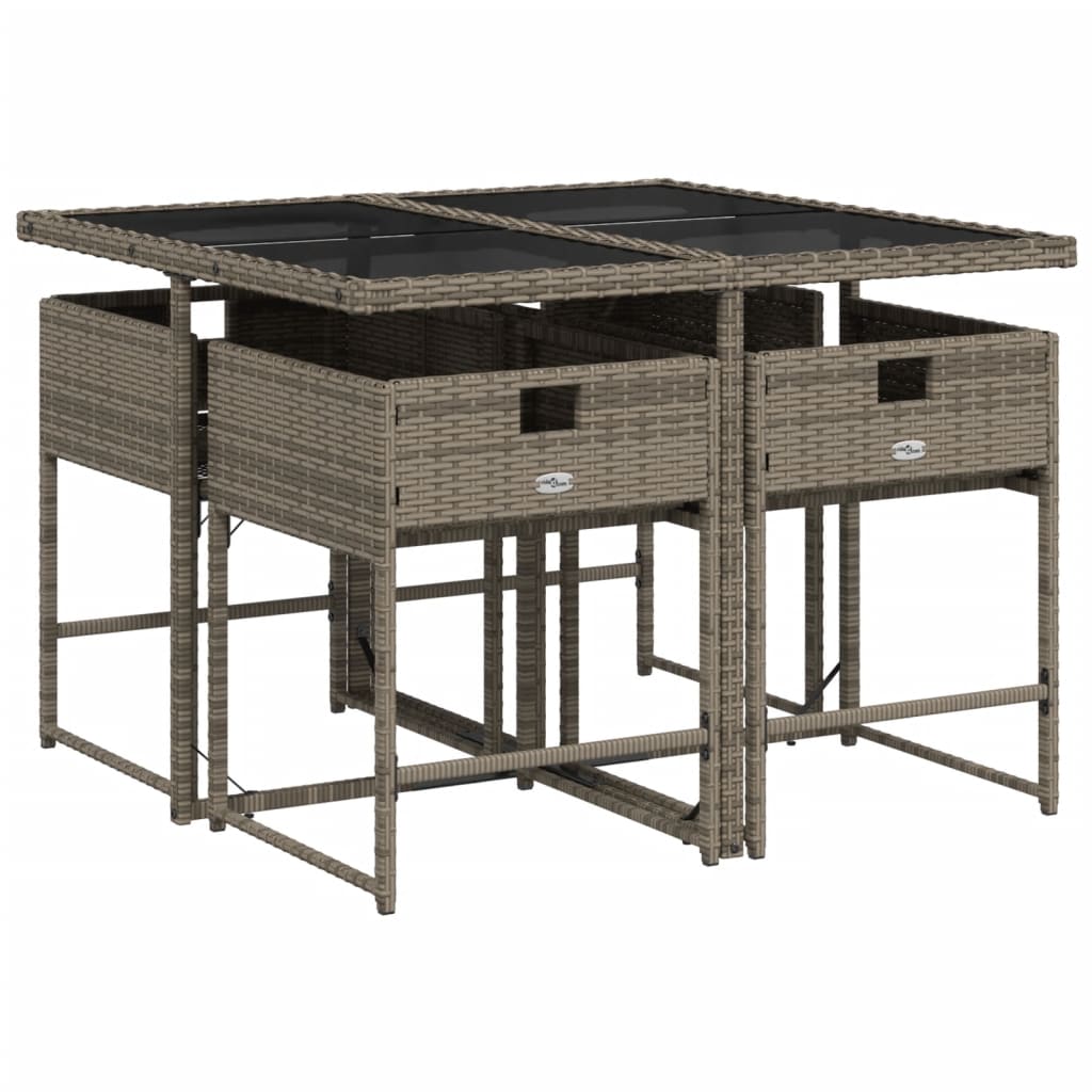 Vidaxl 5-Cz. Garden Furniture Set With Cushions, Grey, PE Rattan