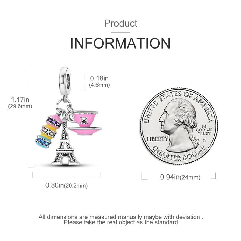 Charms Plata Romantic Eiffel Tower Coffee Cup Pendants Fit Original Bracelets Charms For Women Jewelry Diy Making Gifts