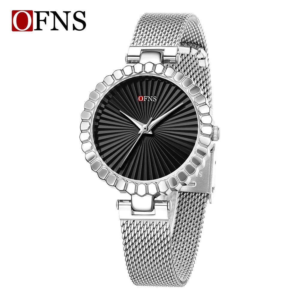 Oufanni Women's Sunburst Quartz Watch with Cowhide Strap – Waterproof, Fan-Shaped Versatile Design, Model 1643.