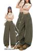 Army Green Retro Wide-Leg Scimitar Jeans with Large Pockets for Women - Summer/Autumn 2025 Collection