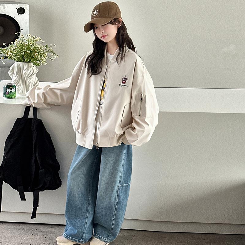Girls' Spring/Autumn Baseball Jacket 2026 - Stylish, Loose Fit Sportswear for Big Kids